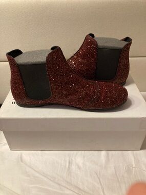 Pedro Garcia Gwen Red Garnet Glitter Chelsea Ankle Boots